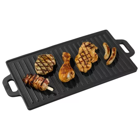 Grill Meister / Perfect Home 12014 kétoldalas sima / bordázott 51x24 cm öntöttvas grill sütőlap , grillező lap