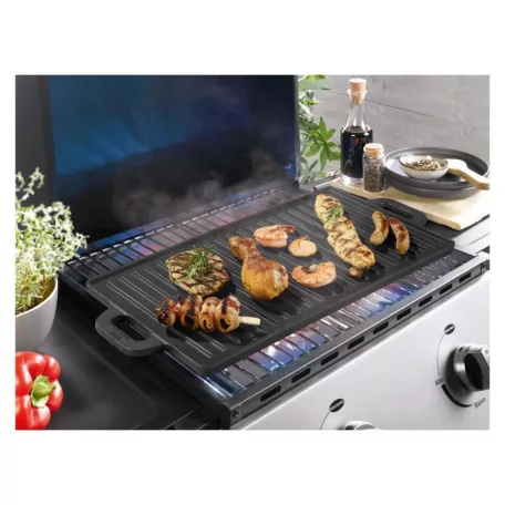 Grill Meister / Perfect Home 12014 kétoldalas sima / bordázott 51x24 cm öntöttvas grill sütőlap , grillező lap