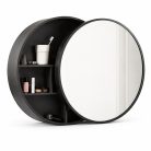 Home Creation 848603 fürdőszobai kerek tükrös bambusz szekrény, 50 x 13 cm fekete fali polc mindkét irányba eltolható tükörlappal