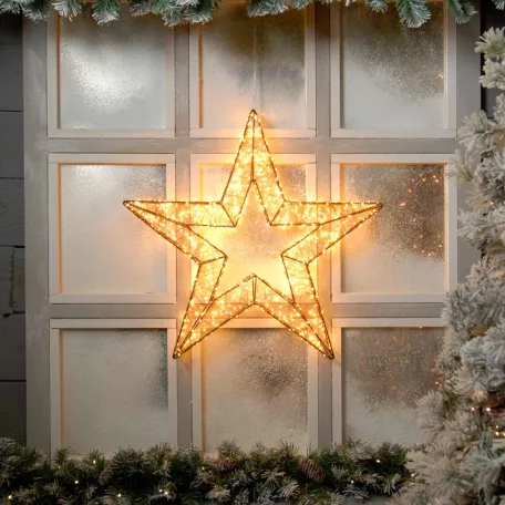 Home Creation XXL 50 cm csillag IP44 kültéri / beltéri fém, melegfehér LED csillag fénykoszorú, 1100 db LED-el világító ötágú csillag fényedkoráció 6 órás időzítővel
