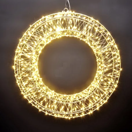 Home Creation XXL 50 cm koszorú IP44 kültéri / beltéri fém, melegfehér LED fénykoszorú, 1100 db LED-el világító kerek fényedkoráció 6 órás időzítővel