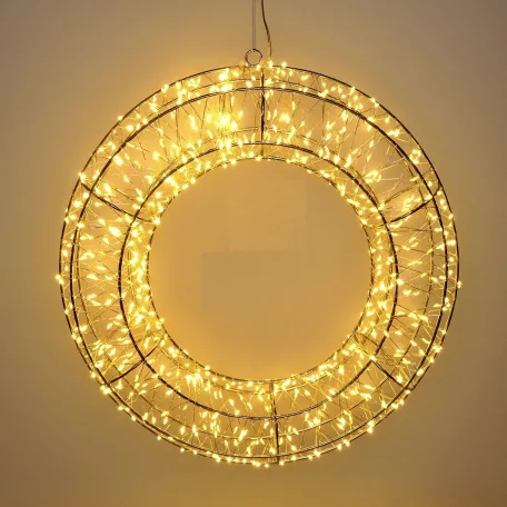 Home Creation XXL 50 cm koszorú IP44 kültéri / beltéri fém, melegfehér LED fénykoszorú, 1100 db LED-el világító kerek fényedkoráció 6 órás időzítővel