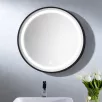   Home Creation 854858 fürdőszobai kerek tükrös bambusz szekrény LED világítással, 50 x 13 cm fekete fali polc mindkét irányba eltolható tükörlappal