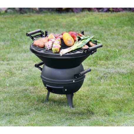 GrillMeister Kansas HG-08199 (Landmann 0630 / Grill Chef 063091 helyettesítő) 35 cm faszenes Barbecue grillhordó, öntöttvas kerti grillező 