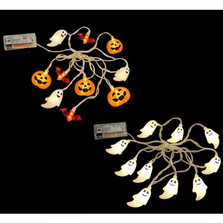 Livarno Home 10 LED Halloween SPIRIT Strings Light 185 cm elemes szellem / tök / denevér fényfüzér 6 órás időzítővel, 10 db halloweeni motívummal (HG13258C)