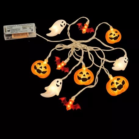 Livarno Home 10 LED Halloween SPIRIT Strings Light 185 cm elemes szellem / tök / denevér fényfüzér 6 órás időzítővel, 10 db halloweeni motívummal (HG13258C)