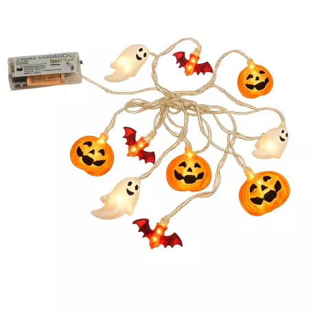 Livarno Home 10 LED Halloween SPIRIT Strings Light 185 cm elemes szellem / tök / denevér fényfüzér 6 órás időzítővel, 10 db halloweeni motívummal (HG13258C)