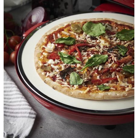 Hausmeister / Ariete 909 Da Gennaro piros 1200W 30 cm elektromos pizzasütő, pizzakemence betekintő ablakkal, 305 x 10 mm pizzakővel, fém pizzalapáttal