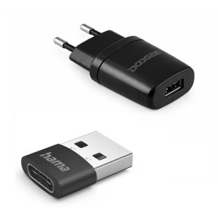   Homtom Dodgee - Hama 2 az 1-ben 5V 1A USB-A és USB-C hálózati adapter és átalakító, DC 5V 1000 mA töltéshez (HJ-0501000B2-EU | 0201532)