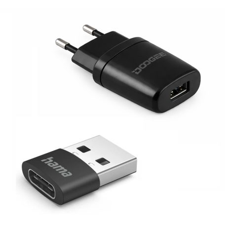 Homtom Dodgee - Hama 2 az 1-ben 5V 1A USB-A és USB-C hálózati adapter és átalakító, DC 5V 1000 mA töltéshez (HJ-0501000B2-EU | 0201532)