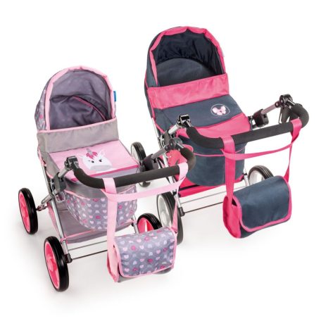 Hauck Baby Doll Angie Pram Pillangó | sötét rózsaszín (magenta) - szürke (antracit), fekvő játék babakocsi, pelenkázó táskával