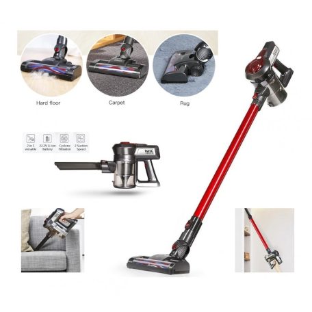 Hausmeister HM 2061 álló / kézi 22,2V li-ion akkus 120W akkumulátoros 2 az 1-ben porszívó HEPA filterrel, LED világítással, forgó körkefével, fali töltővel