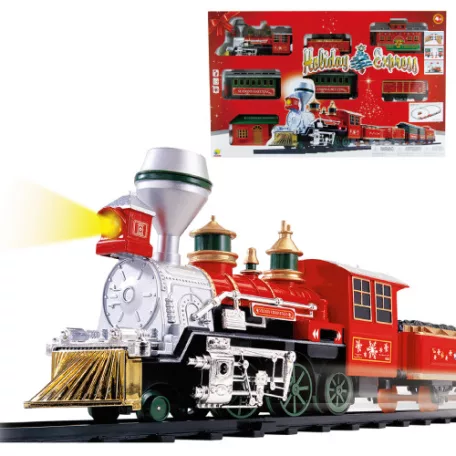 Holiday Express (Christmas / Karácsony Express) zenélő, világító, elemes elektromos önjáró karácsonyi vonat szett, vasúti pálya 74 x 133 cm körpályával, fénnyel és zenével