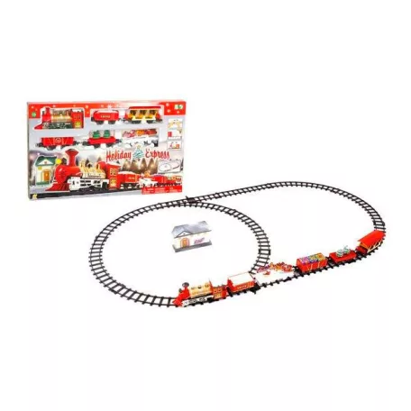 Holiday Express (Christmas / Karácsony Express) zenélő, világító, elemes elektromos önjáró karácsonyi vonat szett, vasúti pálya 74 x 133 cm körpályával, fénnyel és zenével