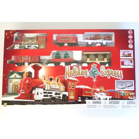 Holiday Express (Christmas / Karácsony Express) zenélő, világító, elemes elektromos önjáró karácsonyi vonat szett, vasúti pálya 74 x 133 cm körpályával, fénnyel és zenével