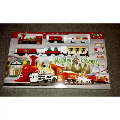 Holiday Express (Christmas / Karácsony Express) zenélő, világító, elemes elektromos önjáró karácsonyi vonat szett, vasúti pálya 74 x 133 cm körpályával, fénnyel és zenével