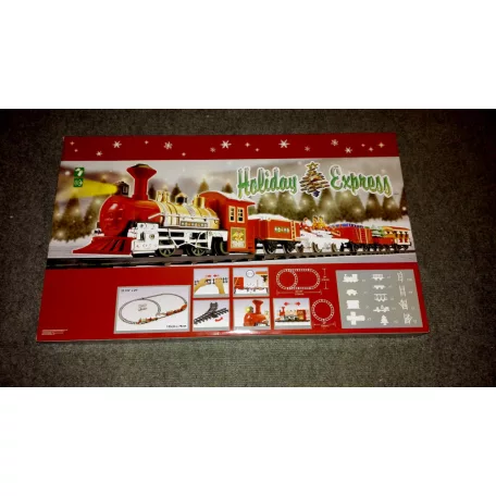 Holiday Express (Christmas / Karácsony Express) zenélő, világító, elemes elektromos önjáró karácsonyi vonat szett, vasúti pálya 74 x 133 cm körpályával, fénnyel és zenével