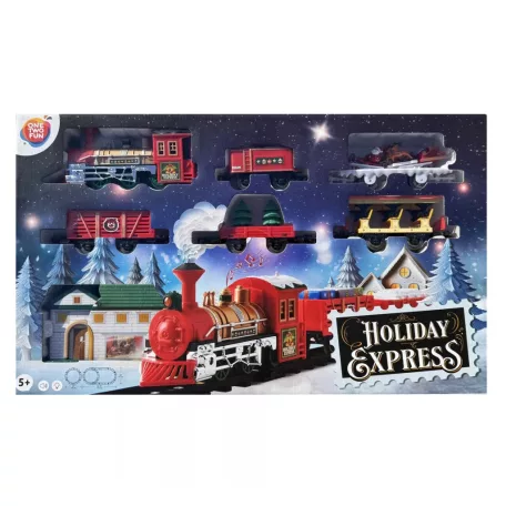 Holiday Express (Christmas / Karácsony Express) zenélő, világító, elemes elektromos önjáró karácsonyi vonat szett, vasúti pálya 74 x 133 cm körpályával, fénnyel és zenével