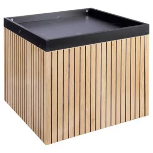   Home Creation 44 x 44 x 38 cm prémium természetes bambusz hatású akusztikus panel MDF kisasztal, éjjeli szekrény, tároló szekrény (PO20034818, 860047)