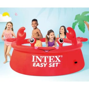   INTEX 26100 Easy Happy Crab 183 x 51 cm 880L piros, kerek, felfújható, puha falú medence vidám rák témával