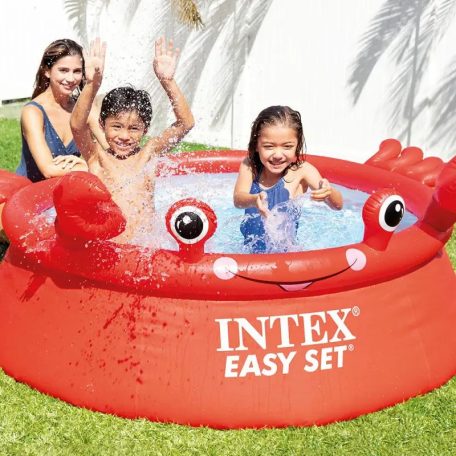 INTEX 26100 Easy Happy Crab 183 x 51 cm 880L piros, kerek, felfújható, puha falú medence vidám rák témával