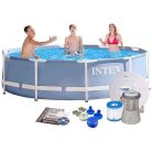 INTEX Prism Frame PREMIUM Steel Pro MAX Málta / Maui VT 305 x 76 cm szürke fémvázas kerti medence szett vízforgatóval és védőtakaróval