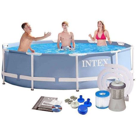 INTEX Prism Frame PREMIUM Steel Pro MAX Málta / Maui VT 305 x 76 cm szürke fémvázas kerti medence szett vízforgatóval és védőtakaróval