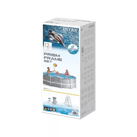 INTEX Metal Prism Superior DeLuxe 366 x 99 cm fémvázas kerti medence szett vízforgatóval, talajtakaróval, védőtakaróval és létrával 8.6 m3