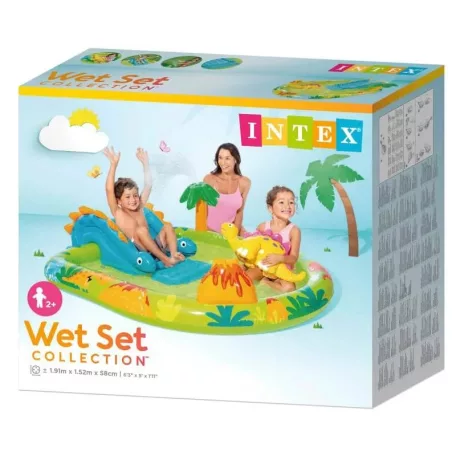 INTEX 57166 Little Dino Play Center 191 x 152 x 58 cm Dinoszaurusz vízi játszótér, felfújható kerti medence, élménymedence