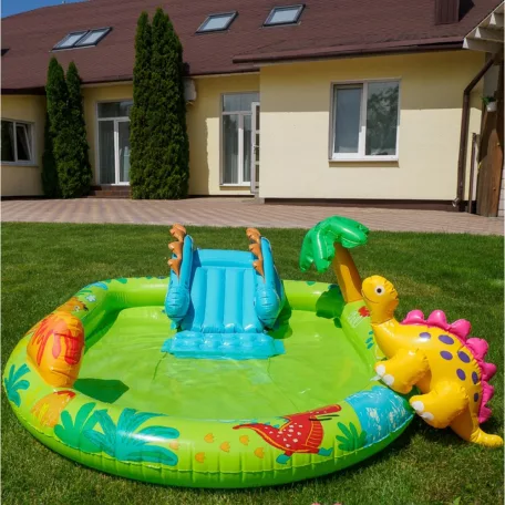 INTEX 57166 Little Dino Play Center 191 x 152 x 58 cm Dinoszaurusz vízi játszótér, felfújható kerti medence, élménymedence