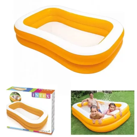 INTEX 57181 Mandarin 229 x 147 x 46 cm narancssárga, szögletes felfújható kerti pancsoló medence, gyerekmedence