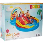  INTEX 57453 Rainbow Play Center 428L csúszdás, szivárvány élménymedence, 297 x 193 x 135 cm vízi játszótér, kerti pancsoló medence csúszdával