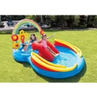  INTEX 57453 Rainbow Play Center 428L csúszdás, szivárvány élménymedence, 297 x 193 x 135 cm vízi játszótér, kerti pancsoló medence csúszdával