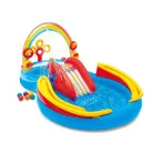  INTEX 57453 Rainbow Play Center 428L csúszdás, szivárvány élménymedence, 297 x 193 x 135 cm vízi játszótér, kerti pancsoló medence csúszdával