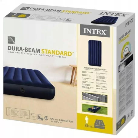 INTEX 64756 Dura-Beam Standard 191 x 76 x 25 cm egyszemélyes, 136 kg teherbírású sötétkék velúr matrac kepingezéshez (kül- és beltérre)