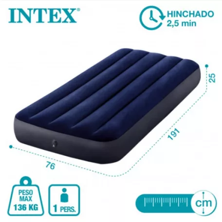 INTEX 64756 Dura-Beam Standard 191 x 76 x 25 cm egyszemélyes, 136 kg teherbírású sötétkék velúr matrac kepingezéshez (kül- és beltérre)