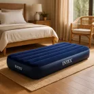 INTEX 64756 Dura-Beam Standard 191 x 76 x 25 cm egyszemélyes, 136 kg teherbírású sötétkék velúr matrac kepingezéshez (kül- és beltérre)