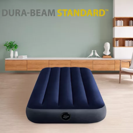 INTEX 64756 Dura-Beam Standard 191 x 76 x 25 cm egyszemélyes, 136 kg teherbírású sötétkék velúr matrac kepingezéshez (kül- és beltérre)