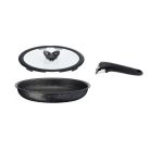 Tefal Ingenio Force 28 cm tapadásmentes serpenyő szilikongyűrűs üvegfedővel és levehető nyéllel, indukciós főzőlapra is