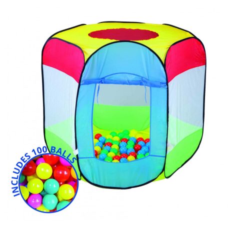 iPlay 8600B-12 Pop-up hatszögletű labdasátor 90 x 90 x 97 cm játszó sátor 100 db színes labdával