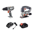 Auchan JD-524220 vezeték nélküli akkus szúrófűrész, dekopírfűrész + JD-631020A ütvefúró, fúró 1 db 20V 2Ah li-ion akkuval, 1 db töltővel