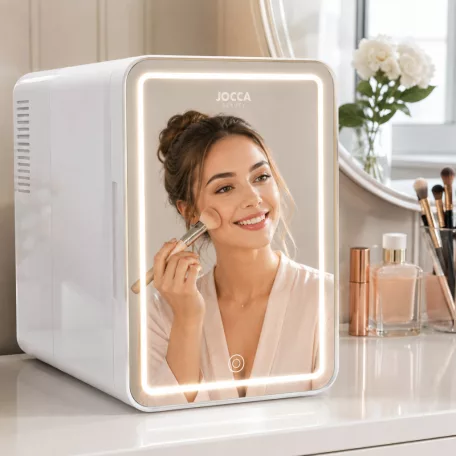 JOCCA 2400 Beauty 4L kozmetikai mini hűtő, hordozható autós + hálózati 12V / 230V 4 literes mini termoelektromos hűtőszekrény LED-es tükörrel, sminktükör ajtóval
