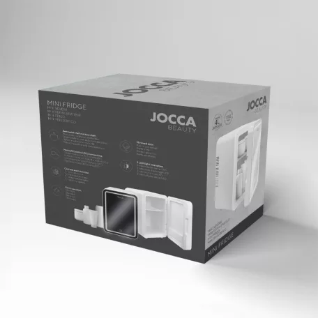 JOCCA 2400 Beauty 4L kozmetikai mini hűtő, hordozható autós + hálózati 12V / 230V 4 literes mini termoelektromos hűtőszekrény LED-es tükörrel, sminktükör ajtóval