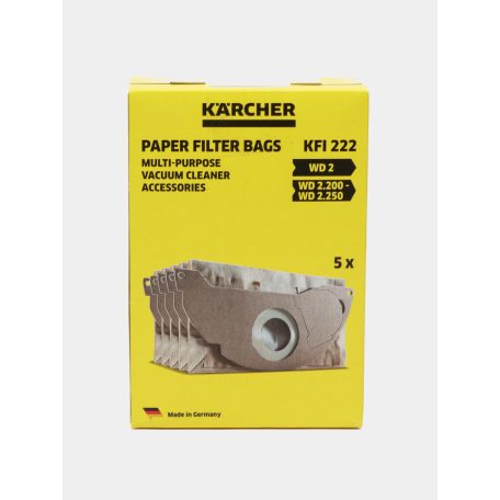 Karcher WD 2 / Kärcher KFI222 gyári 5 darabos papír porzsák WD 2 / WD 2.200 - WD 2.250 száraz-nedves porszívóhoz (6.904-322.0)
