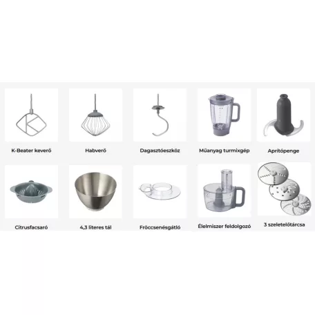 Kenwood Prospero+ KHC29A.H0WH fehér 1000W 4.3L konyhai robotgép szett, dagasztógép, habverővel, turmixal, citruspréssel és aprító - szeletelő feltéttel (KHC29A.H0)