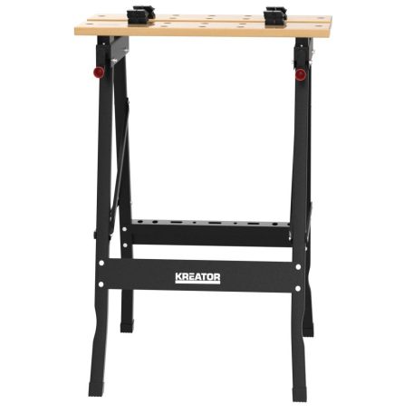 Kreator KRT672001 összecsukható munkapad 100 kg teherbírással, 60 x 75 x 62 cm univerzális satupad, műhely munkaasztal (Workbench)