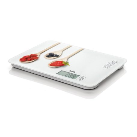 LAICA KS5020 extra nagy kapacitású és méretű, 30 x 22 cm fehér digitális konyhai mérleg 20 kg méréshatárral, 5 g lépésközzel, TARA funkcióval, LCD kijelzővel