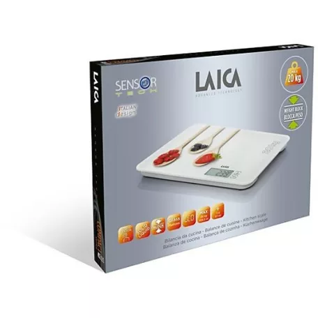 LAICA KS5020 extra nagy kapacitású és méretű, 30 x 22 cm fehér digitális konyhai mérleg 20 kg méréshatárral, 5 g lépésközzel, TARA funkcióval, LCD kijelzővel