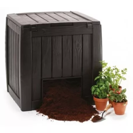 Curver KETER DECO Composter 340L barna műanyag kerti komposztáló láda aljzattal, 340 literes 74 x 72 x 70 cm komposzt tároló
