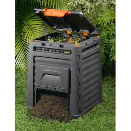 BONTOTT, használt Curver KETER Eco Composter 320L fekete műanyag kerti komposztáló láda, 320 literes 65 x 65 x 75 cm komposzt tároló (elállási joggal visszavett)